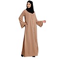 Front open abaya with piping work- Khaki Front open abaya with piping work- Khaki